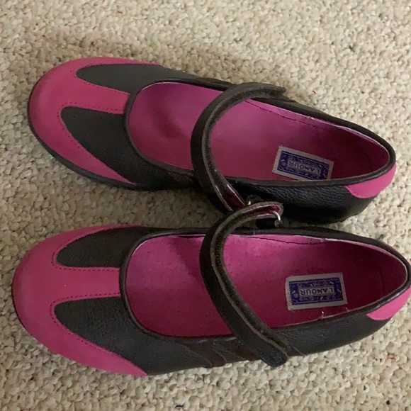 Girls Brown & Pink Leather Mary Janes